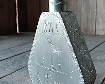 Vintage JokkMokks Tenn engraved flask from Sweden. Stamped / Year dated