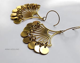 Shimmering scandi sun disc fan earrings. Handmade by ME.