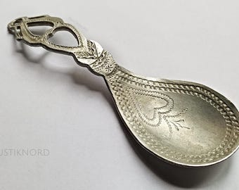 Small vintage Sami pewter spoon.Handmade & engraved.From Swedish Lappland
