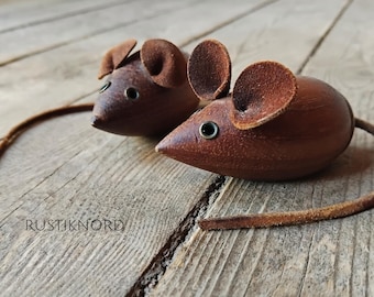 Pair of vintage Scandinavian teak salt & pepper shaker mice