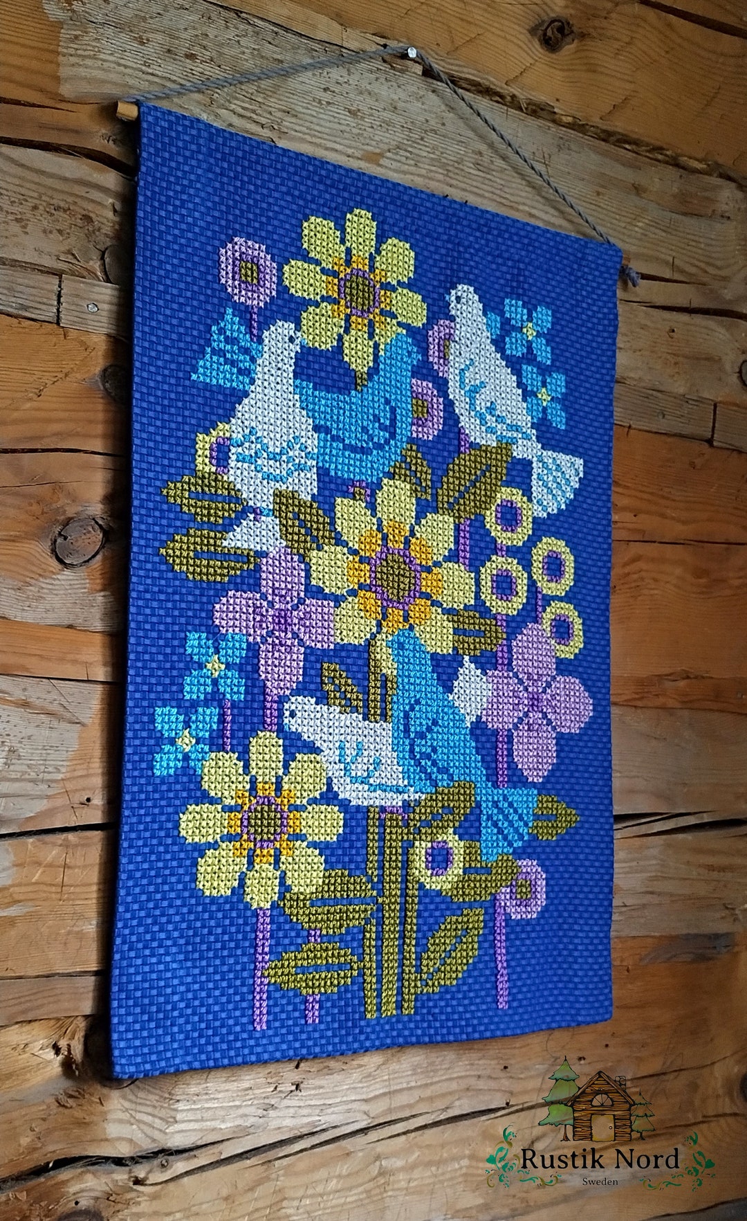 Vintage Swedish Cross Stitch Wall Hanging Textile Etsy Sweden