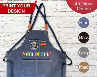 Custom Logo Denim Apron | Personalized Logo Apron | Custom Print Apron | Custom Kitchen Apron Women & Men | Cooking Apron | Artist Apron