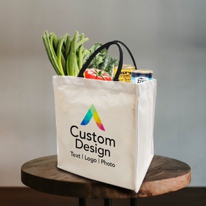 Custom Reusable Canvas Grocery Tote Bag | 13"w X 14"h X 7"d | 12oz ...