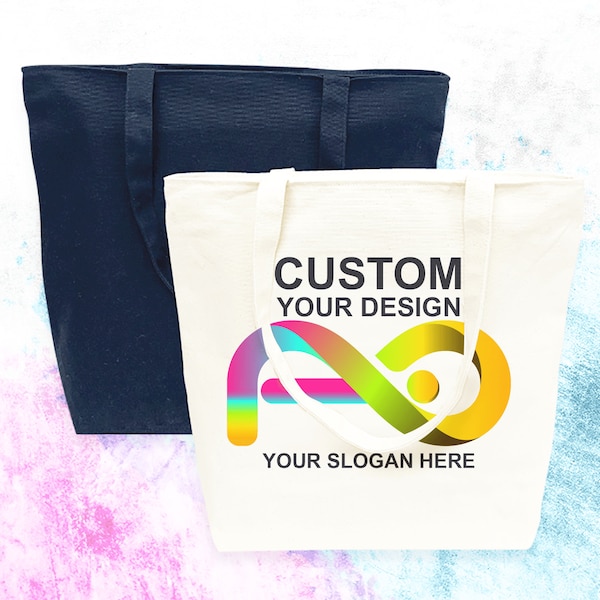 Custom Reusable Zipper Tote Bag | 17"w x 15"h x 5"D | 12oz Cotton Canvas | DTF Printing | Cotton Canvas Tote Bag | Shoulder Bag | Market Bag