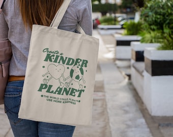 Crea una borsa riutilizzabile Kinder Planet / Eco-Friendly / 15" x 16" / Stampa DTF / Borsa tote in tela di cotone / Borsa a tracolla / Borsa da mercato