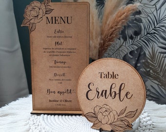 Menu bois personnalisable | nom de table bois personnalisable | décoration de table | décoration de mariage