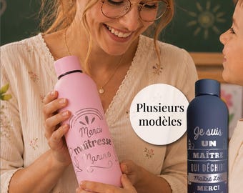 Cadeau maîtresse | Gourde isotherme personnalisée 500 ml toucher velours | cadeau de remerciement | cadeau fin d'année scolaire