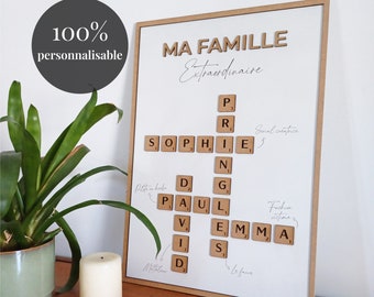 Cadre famille personnalisé bois | affiche famille | cadre scrabble personnalisé | ma famille personnalisable | cadre prénoms | best family