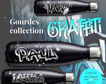 Gourde graffiti personnalisée | bouteille isotherme graffiti personnalisée | cadeau personnalisé prénom graffiti | prénom tag | street art