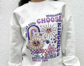 Sweater Flower Print Sweatshirt, Woman Gift, Oversized Flower Shirt