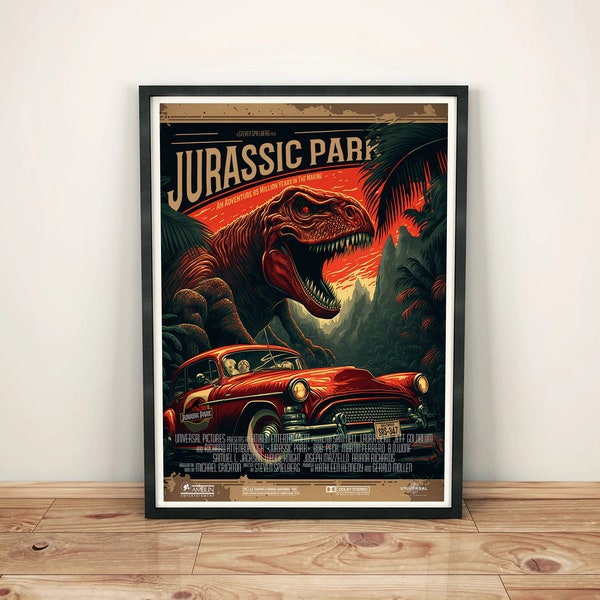 Affiche de film JURASSIC PARK, Années 50, PRINT, Format A5/A4/A3/A2/A1/A0, Création, Idée Cadeau / 50s Movie Poster, Wall Decor, Art Mural