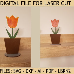 Tulpenblume mit Blumentopf SVG Laser Cut File Instant Download