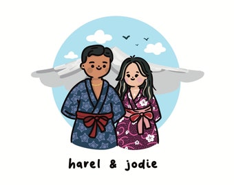 Joli portrait personnalisé, illustration de dessin animé de couple, anniversaire, portrait anime, fichier numérique, cadeau personnalisé, cadeaux de couple