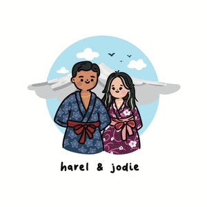 Cute Custom Portrait, Couple Cartoon Illustration, Anniversary, Anime Portrait, Digital File, Personalised Gift, Couple Family Portrait