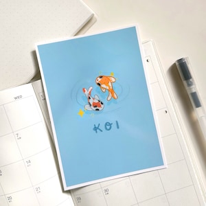Jolie carte poisson koï, carte postale A6, cartes postales poisson, cartes de voeux, cartes d'anniversaire, carte esthétique, décoration murale