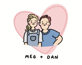 Retrato de pareja estilo caricatura personalizado, dibujo de retrato familiar personalizado, ilustración de regalo, descarga digital, Día de la Madre