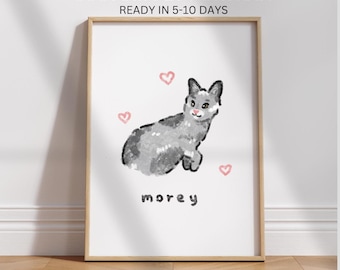 Retrato personalizado de mascota, retrato de perro o gato personalizado, mascota dibujada a mano estilo caricatura, ilustración de regalo para mascotas, descarga digital.