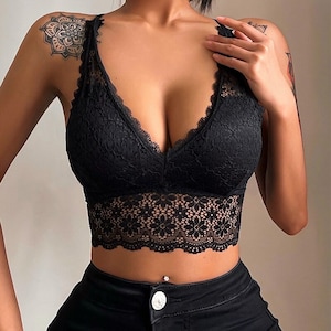  Mesh Underwire Bra Sheer Mesh Underwire Bra Women Plus Size  Vest Crop Wire Frees Bra Lingerie Sexy V Neck Women Bra Black: Clothing,  Shoes & Jewelry