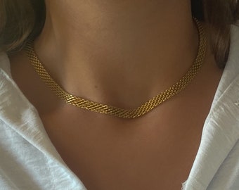 chunky necklace Mesh Herringbone Necklace stainless steel Mesh Gold Choker Mesh silver Choker snake chain mesh chain Waterproof Jewelry
