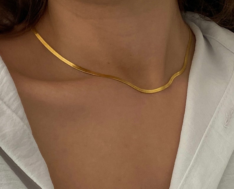 Collar cadena serpiente plana de acero inoxidable oro o plata unisex cadena de espiga Gargantilla Joyería de moda Regalo perfecto para mujer imagen 6