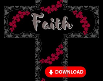 Transparenten Hintergrund Faith Cross PNG - Faith Cross Design mit Blumen PNG Faith Cross Sublimation - Faith Cross Kunst - Instant Download