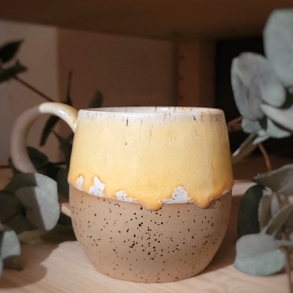 Keramiktasse weiß gelb creamy mango Steinzeug Kaffeetasse Teetasse