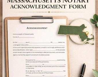 Massachusetts Notary Acknowledgment Form PDF | MA All-Purpose Acknowledgement Certificate | Instant Download
