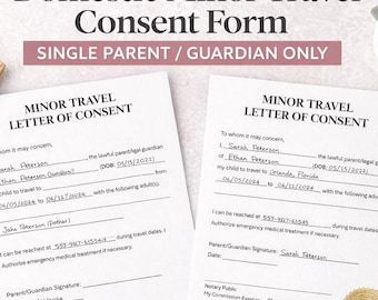 Minor Travel Consent Form - One Parent Signature