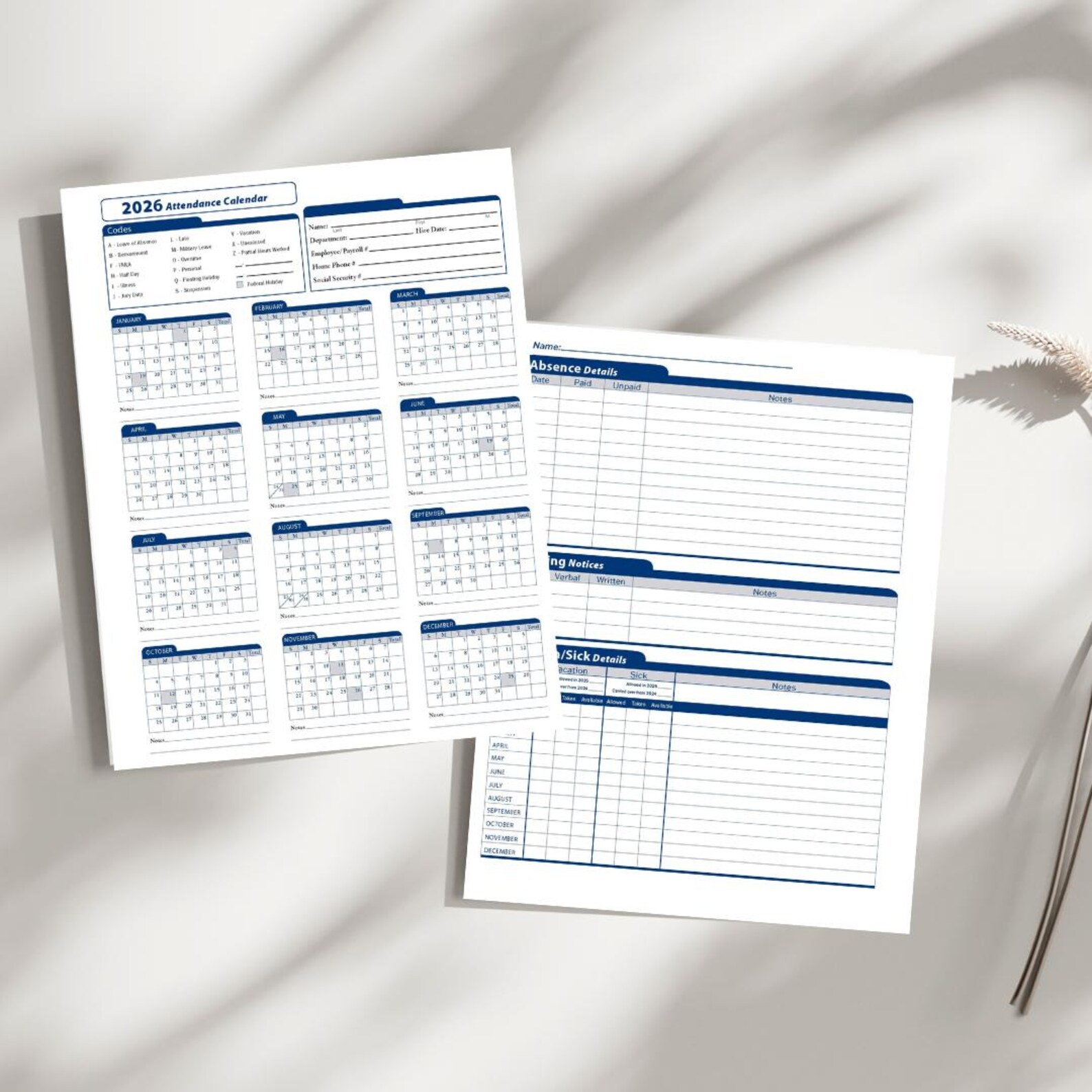2026 Printable Employee Attendance Tracker - Etsy