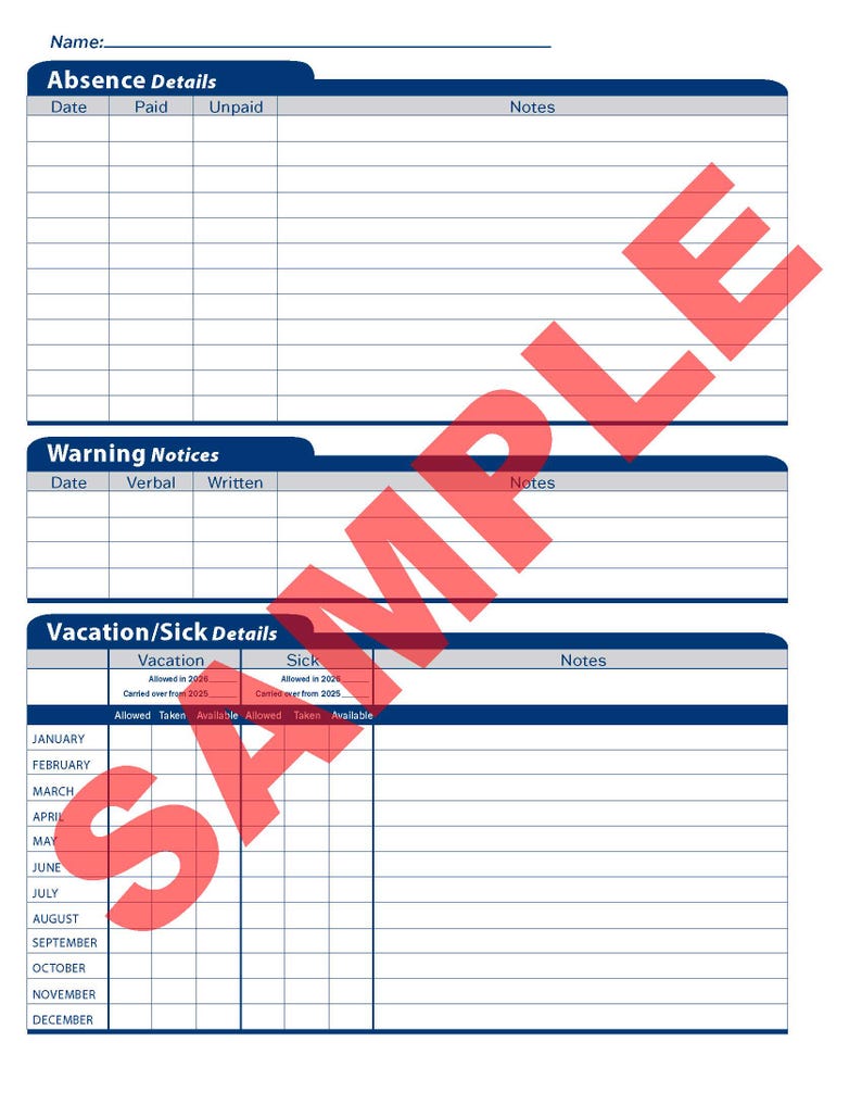 2026 Printable Employee Attendance Tracker - Etsy