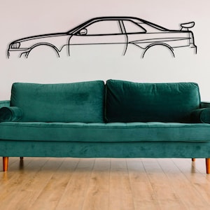 メタルカーウォールアート、GTR R34 シルエットカーメタルウォールデコレーション、車好き、レーシングカー、カーアクセサリー、彼へのギフト、お父さんへのギフト、