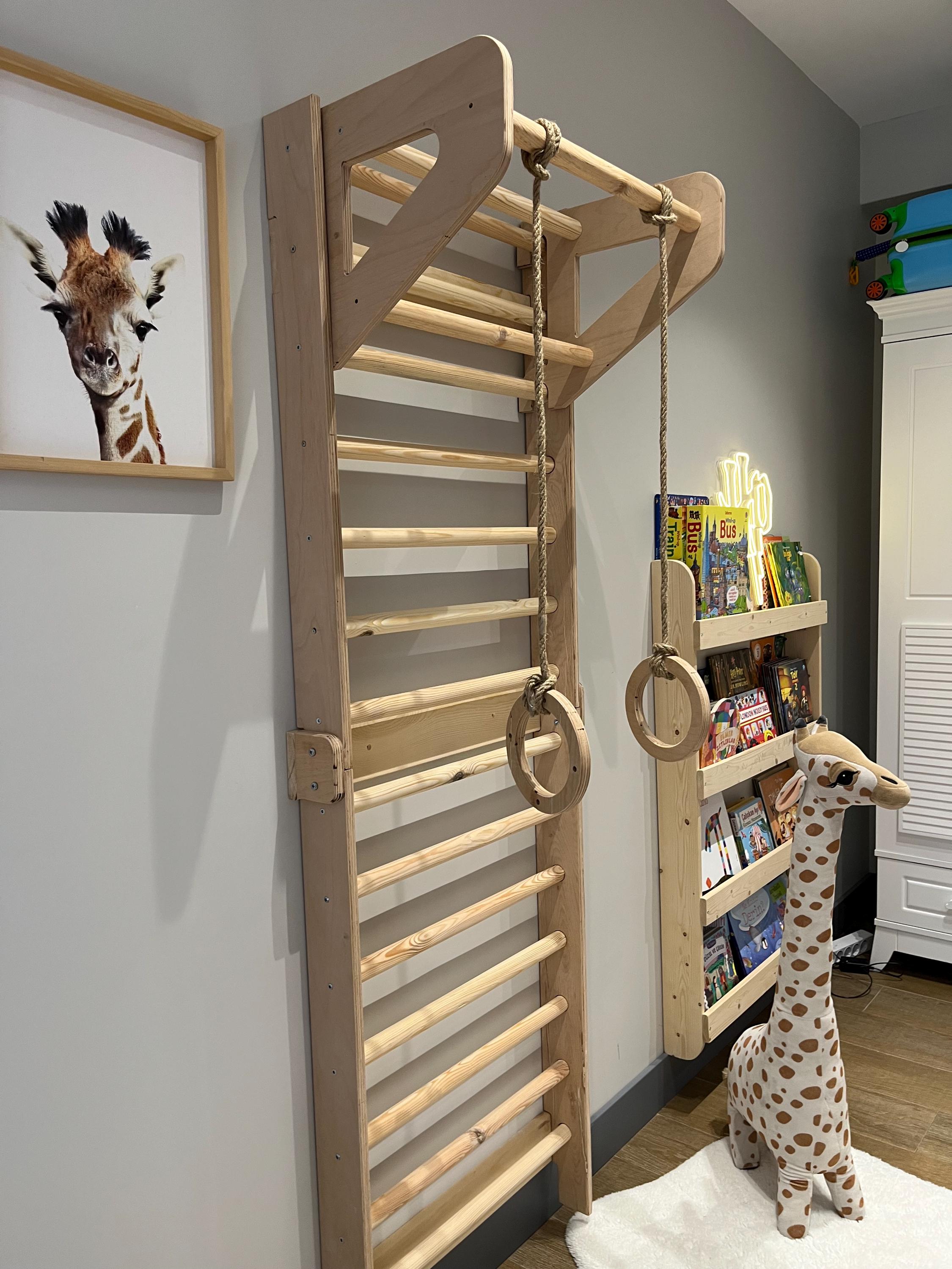 Kids Swedish Ladder Wall Bars, Wooden Indoor Climbing Gym, Montessori ...