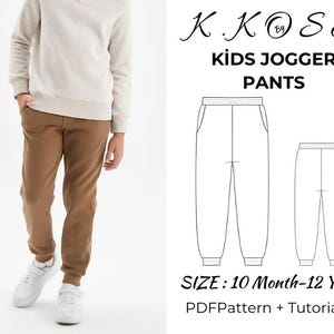 Patrón de costura de pantalones deportivos para niños/Pantalones fáciles de hacer por uno mismo para niños y bebés/Pantalones deportivos para niños pequeños aptos para principiantes/Talla: 10 M-12 A/A4-A0-Carta PDF