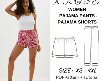 Pajama Shorts & Pants Sewing Pattern: Women's Sizes XS-4XL (PDF Pattern)