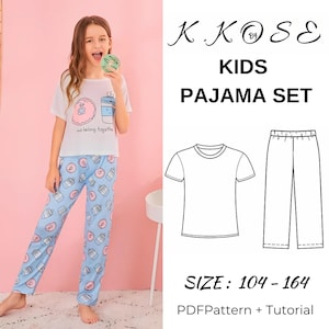 Patrón de costura de pijama para niños / Patrón de pijama para niños / Conjunto de pijama / Patrón de ropa de dormir para niños / Tutorial de patrón de costura de pijama / A4-A0-Carta