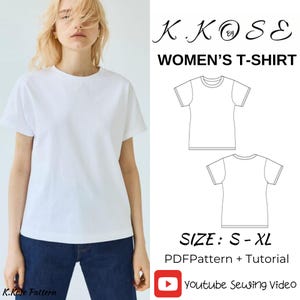 レディースTシャツの縫製パターン：ステップバイステップガイド（A4～A0サイズ）（デジタルダウンロード）