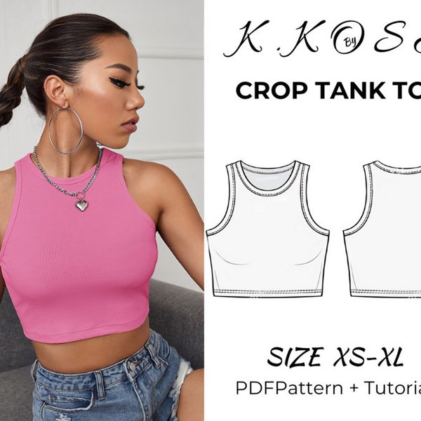 Crop Tank Top Pattern / Crop pattern / Tank top sewıng pattern /Crop Tank Top Sewing Pattern/Crop Top Pattern PDF /Sıze XS-XL / A4-A0-Letter