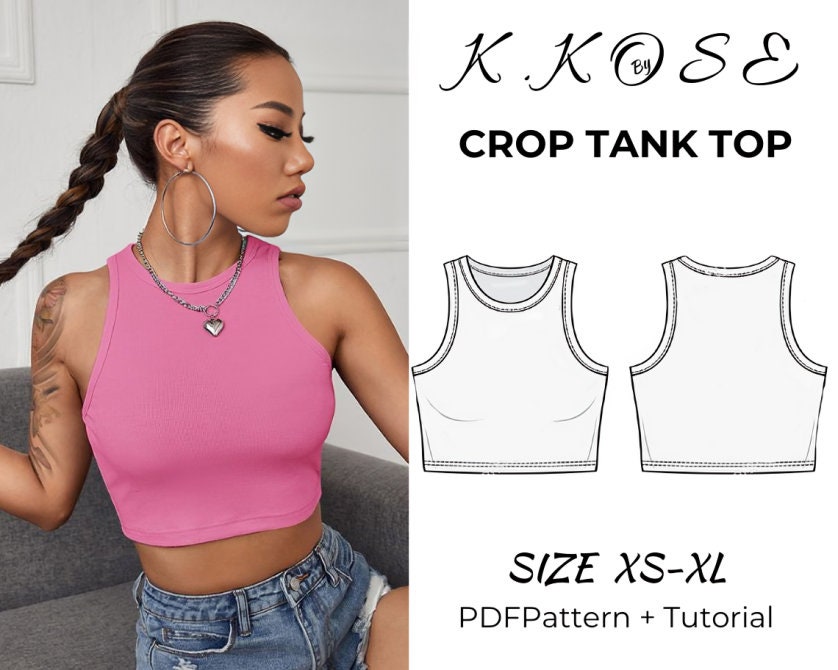 トップスパターン クロップタンクトップ縫製パターン：XS-XLサイズ（A4-A0-レター）（PDF