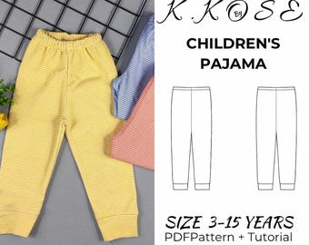 Kids Pajama Sewing Pattern: Easy Ribbed Hem Design (3-15 Years) (Digital Pattern)