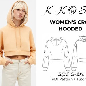 Women's Crop Hooded / Crop Hoodıe Pattern/Crop Hoodie Sewing Pattern/Crop top hoodie/ cropped Hoodie pattern/Casual And Style/short crop PDF