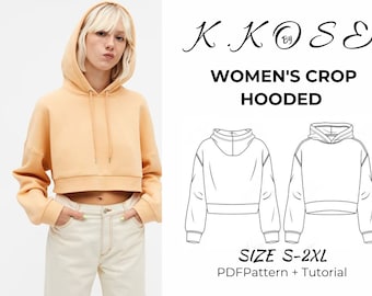 Mönster för damtröja med crop hoodie (storlek S-2XL) (PDF-mönster)