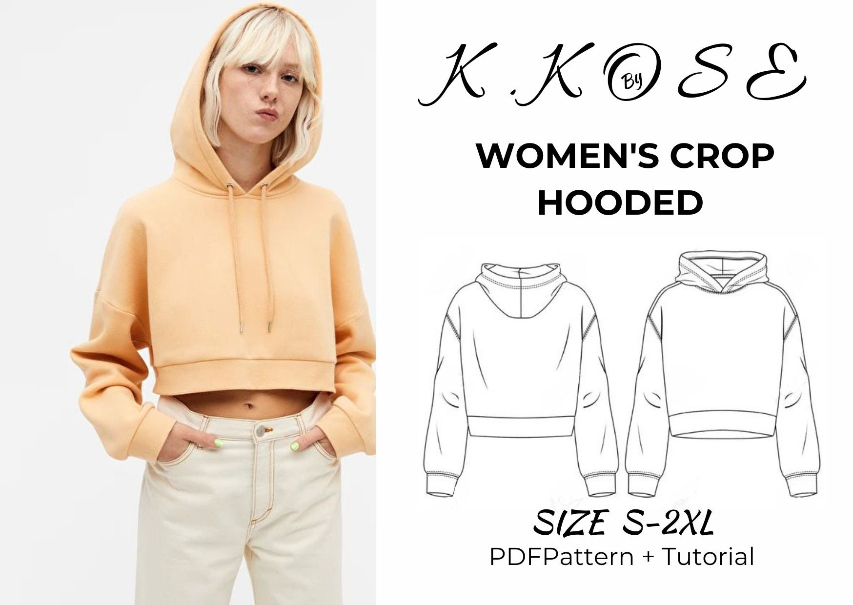 Women's Crop Hooded /crop Hoodıe Pattern/crop Hoodie Sewing