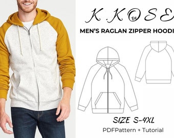 Raglan Zıpper Hoodıe / Mens Raglan Zıpper Hoodıe Pattern/ Zip Up Jacket PDF Pattern/ Unisex Sewing Pattern/Raglan hoodıe sewıng pattern PDF