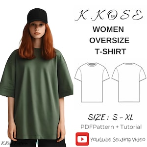 Patrón de costura para camiseta extragrande para mujer (Descarga PDF, tallas S-XL)