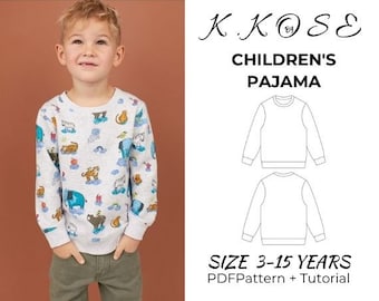 Patron de couture de pyjama pour enfants/sweat-shirt de pyjama pour enfants/couture de pyjama pour enfants/patron pdf pour enfants/instructions étape par étape/pyjama/taille 3 à 15 ans