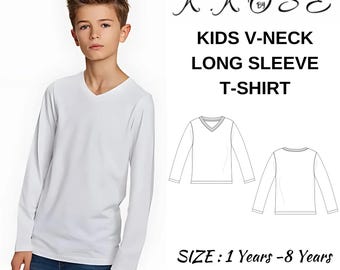 Kids’ V-Neck T-Shirt Sewing Pattern  Digital PDF Sizes 1Y–8Y  Short & Long Sleeve DIY Children’s Clothing  Printable Sewing File A4 Letter