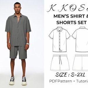 Mens Shırt & Shorts Set /Summer Sewing Pattern/Linen Set Men/Relaxed Fit Summer Outfit/Men Linen Shirt and Shorts Set Pattern/Men Set sewing