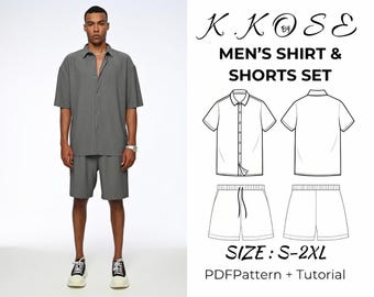 Men's Linen Shirt & Shorts Set Sewing Pattern: Relaxed Fit Summer Outfit (PDF Pattern)