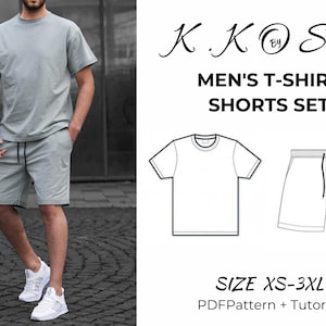 Naaipatroon T-shirt en shorts maten: XS--3XL /Directe download/T-shirt en shorts set/A4-A0-brief voor beginners, stap voor stap