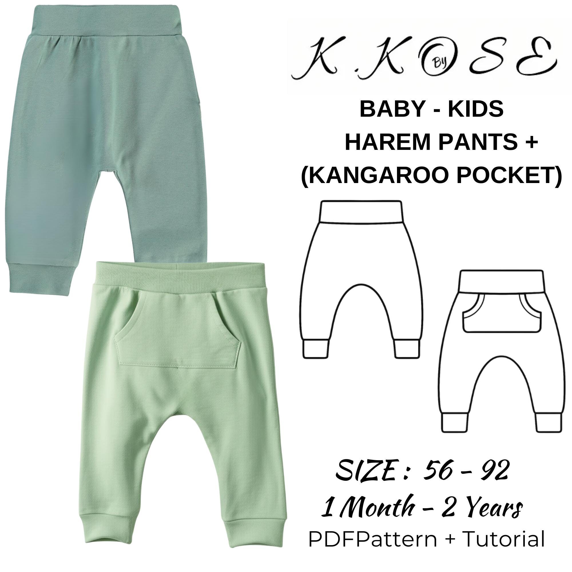 Baby-Kıds Harem Pants sewing pattern pdf/two optional sewing pattern/kangaroo pocket harem pants/harem pants for baby/baby-kıds jogger pants